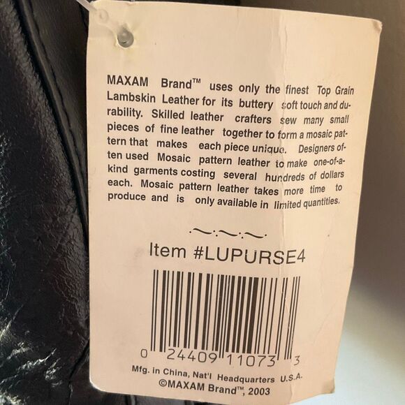 Maxam Lambskin Patchwork Mosaic Drawstring Bag, Black NWT Vintage - Picture 14 of 16